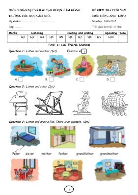 Đề kiểm tra cuối năm Tiếng anh lớp 3- Năm học 2016-2017 - Trường Tiểu học Cẩm Phúc